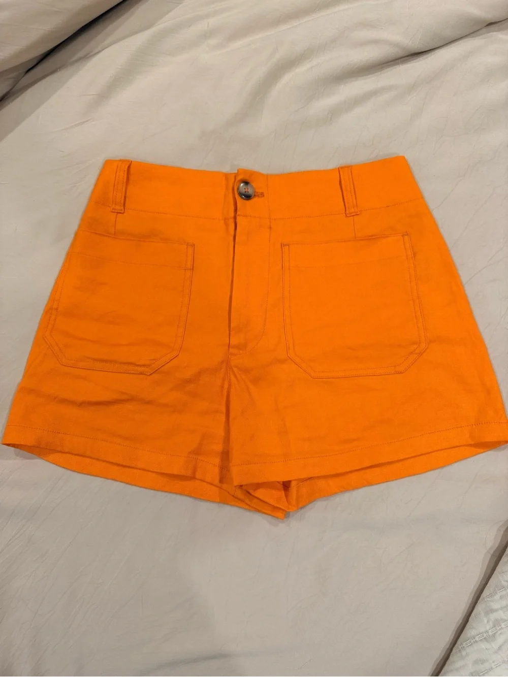 Maeve High-Waist Patch Pocket Shorts — Bright Orange